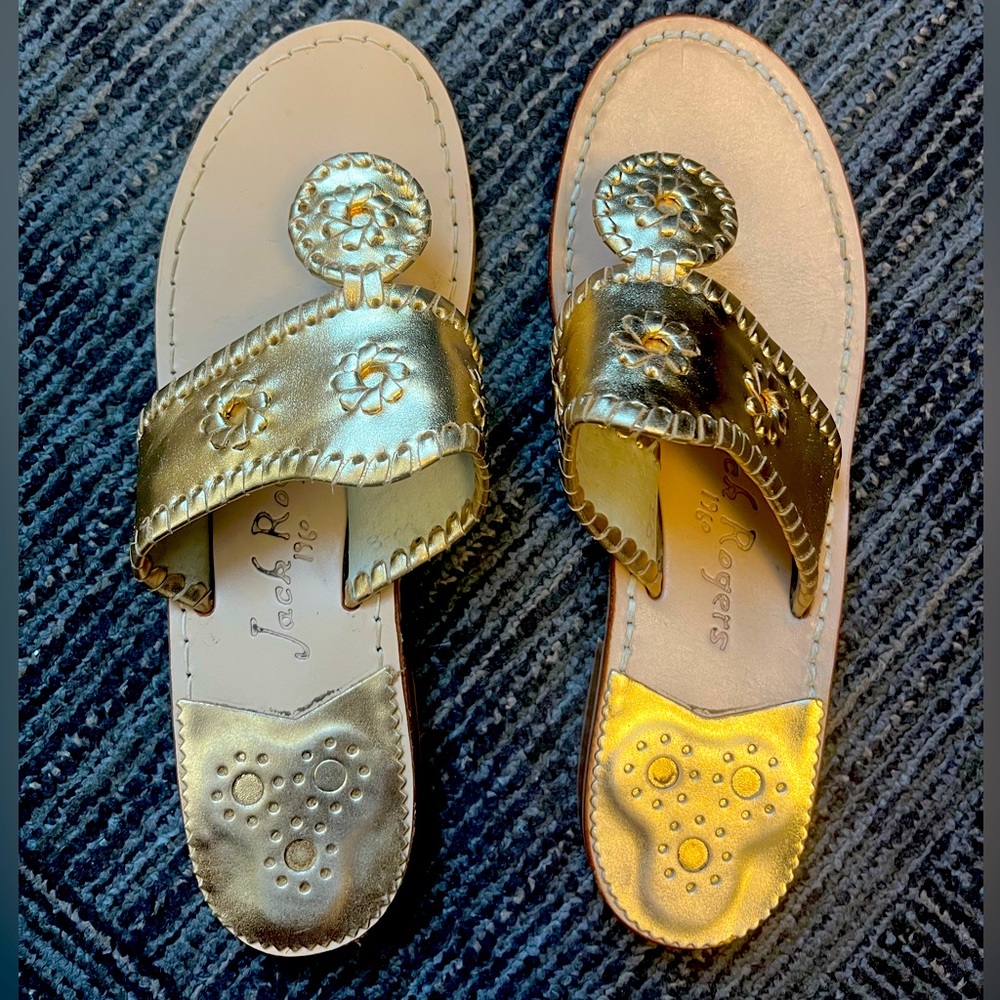 Jack Rogers Gold Leather size 8 Thong Sandals Flip Flop Shoes